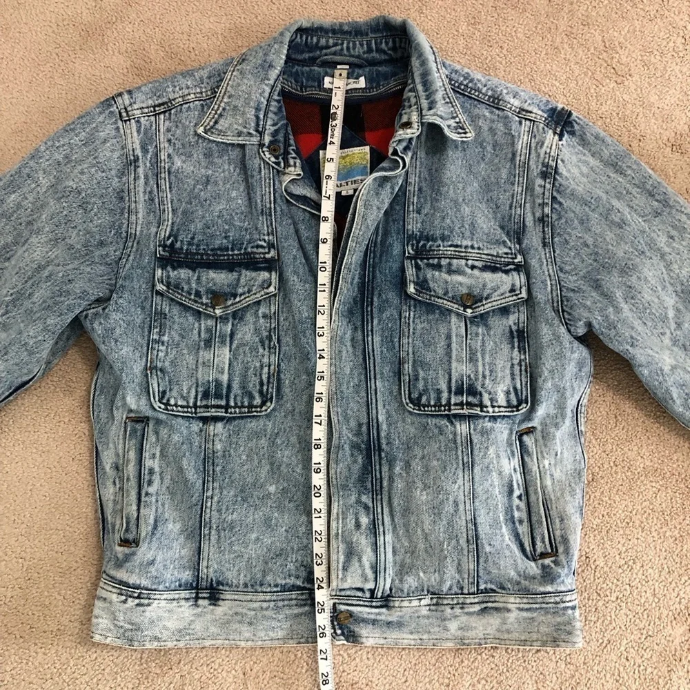 Vintage Salties Acid Wash Denim Jacket Plaid Insert Large Y2K